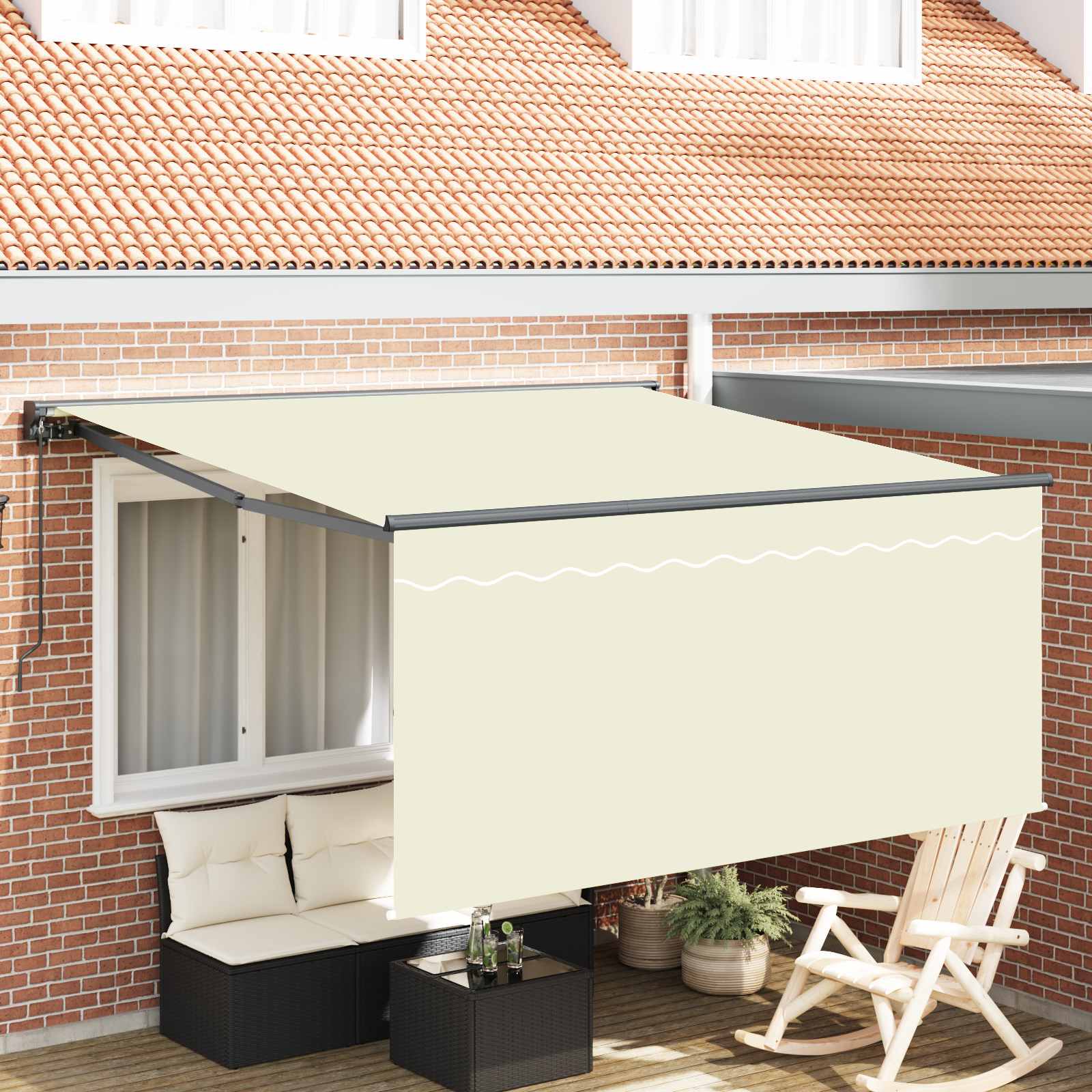 Einziehbare Markise Creme 350 X 250 Cm Polyester Und Aluminium Creme (Anthrazit-Rahmen)