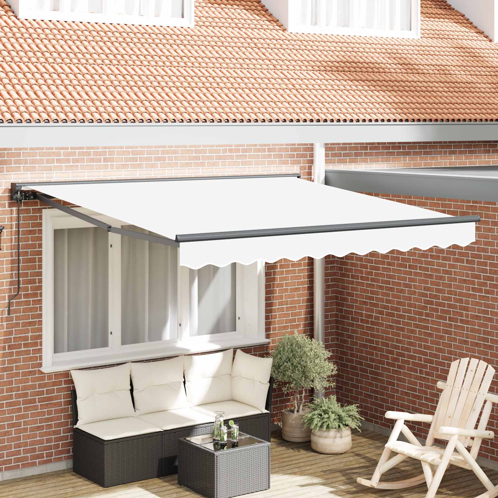 Einziehbare Markise Weiß 300 X 250 Cm Aluminium Und Stoff Weiß (Anthrazit Rahmen)