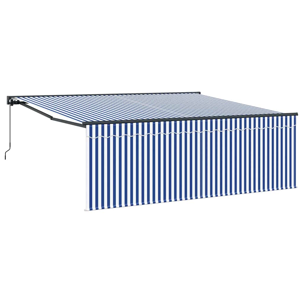 Einziehbare Markise Blau Und Weiß 400 X 300 Cm Blau Und Weiß (Rahmen Anthrazit)