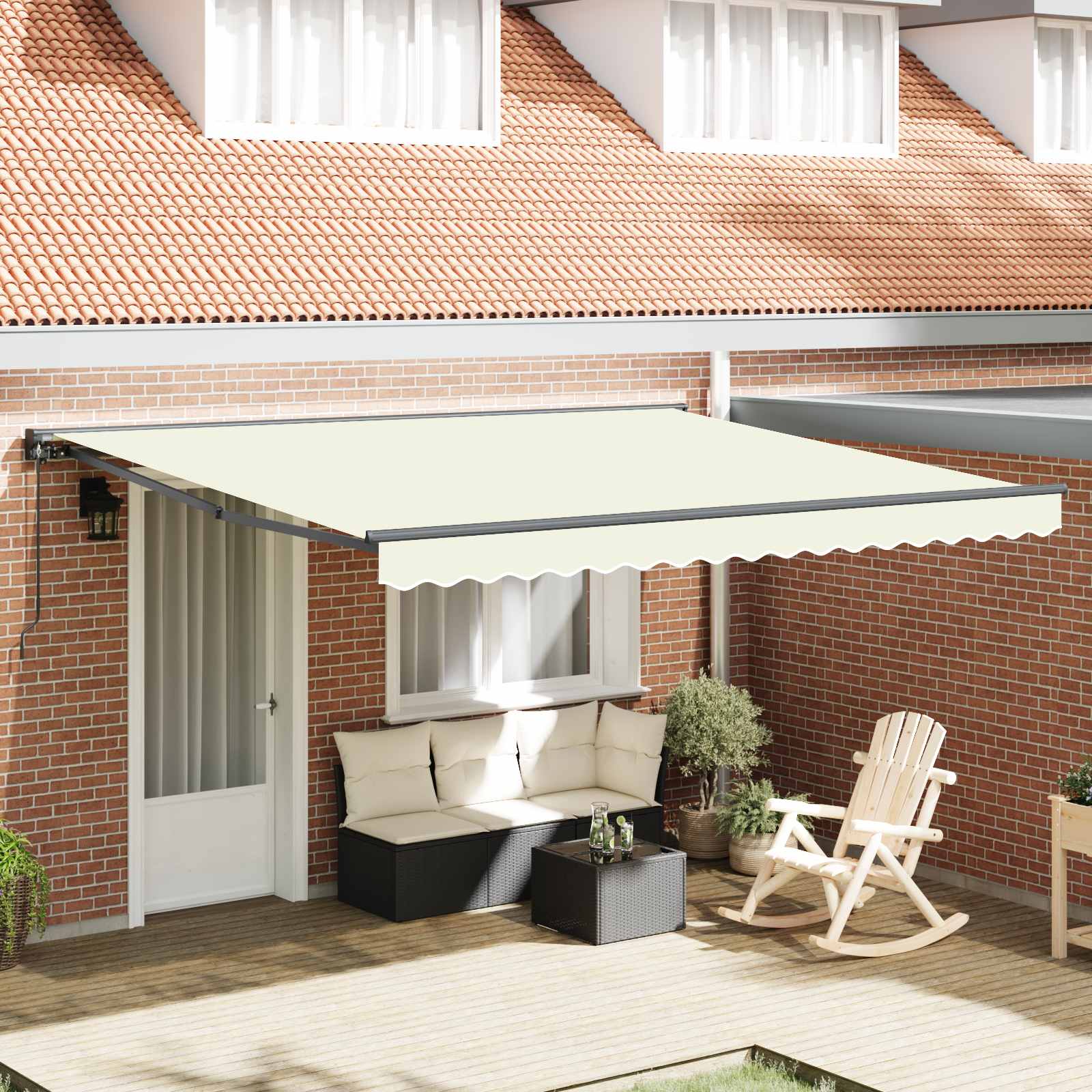 Markisenrahmen Creme 400 X 300 Cm Polyester Mit Pu-Beschichtung Creme (Anthrazit-Rahmen)