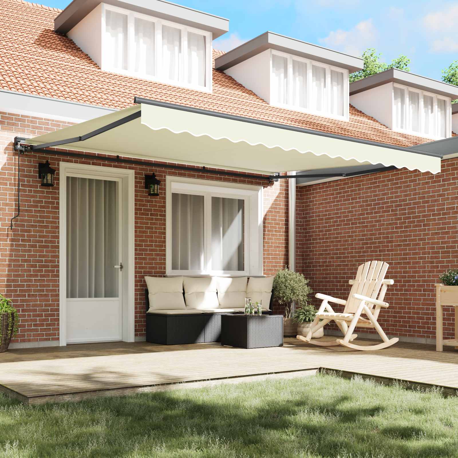 Markisenrahmen Creme 400 X 300 Cm Polyester Mit Pu-Beschichtung Creme (Anthrazit-Rahmen)