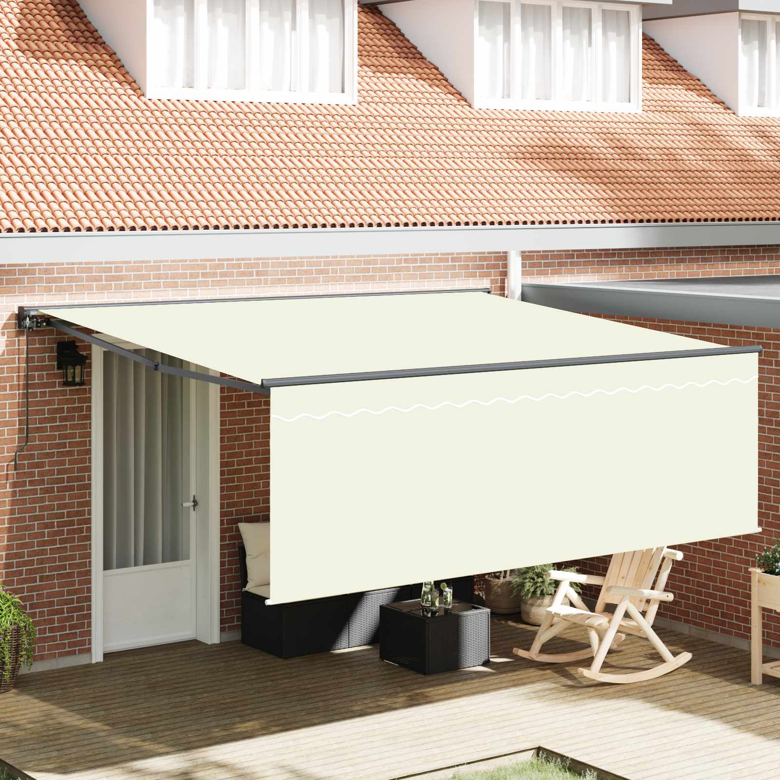 Einziehbare Markise Creme 400 X 300 Cm Polyester Und Aluminium Creme (Anthrazit-Rahmen)