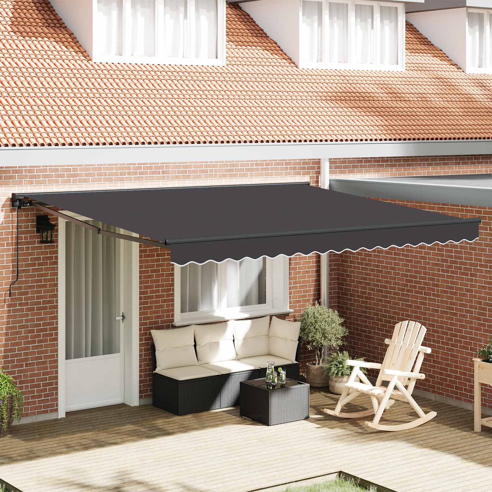 Einziehbare Markise Anthrazit 400 X 300 Cm Aluminium Und Stoff Anthrazit (Rahmen Anthrazit)