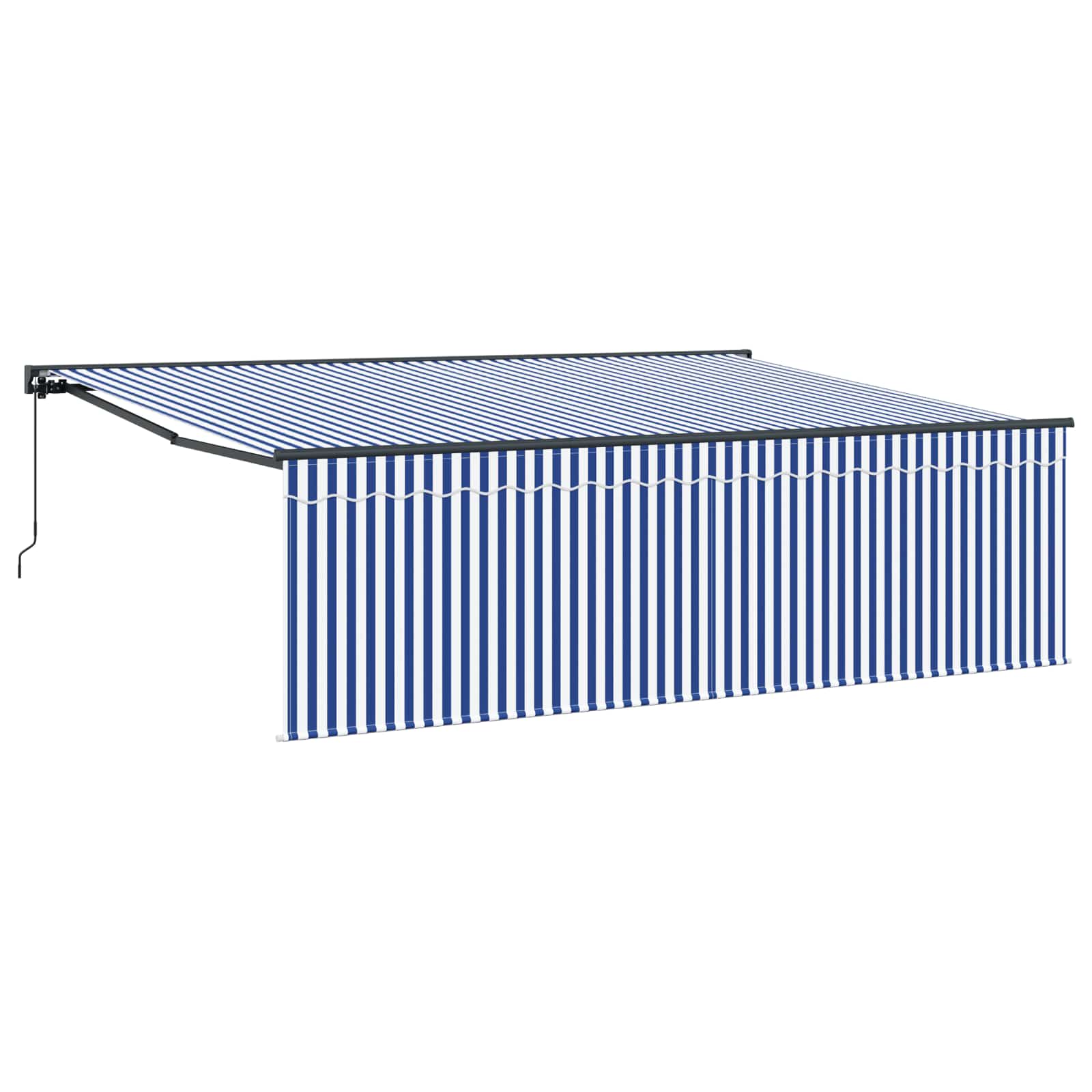 Einziehbare Markise Blau Und Weiß 400 X 300 Cm Blau Und Weiß (Rahmen Anthrazit)