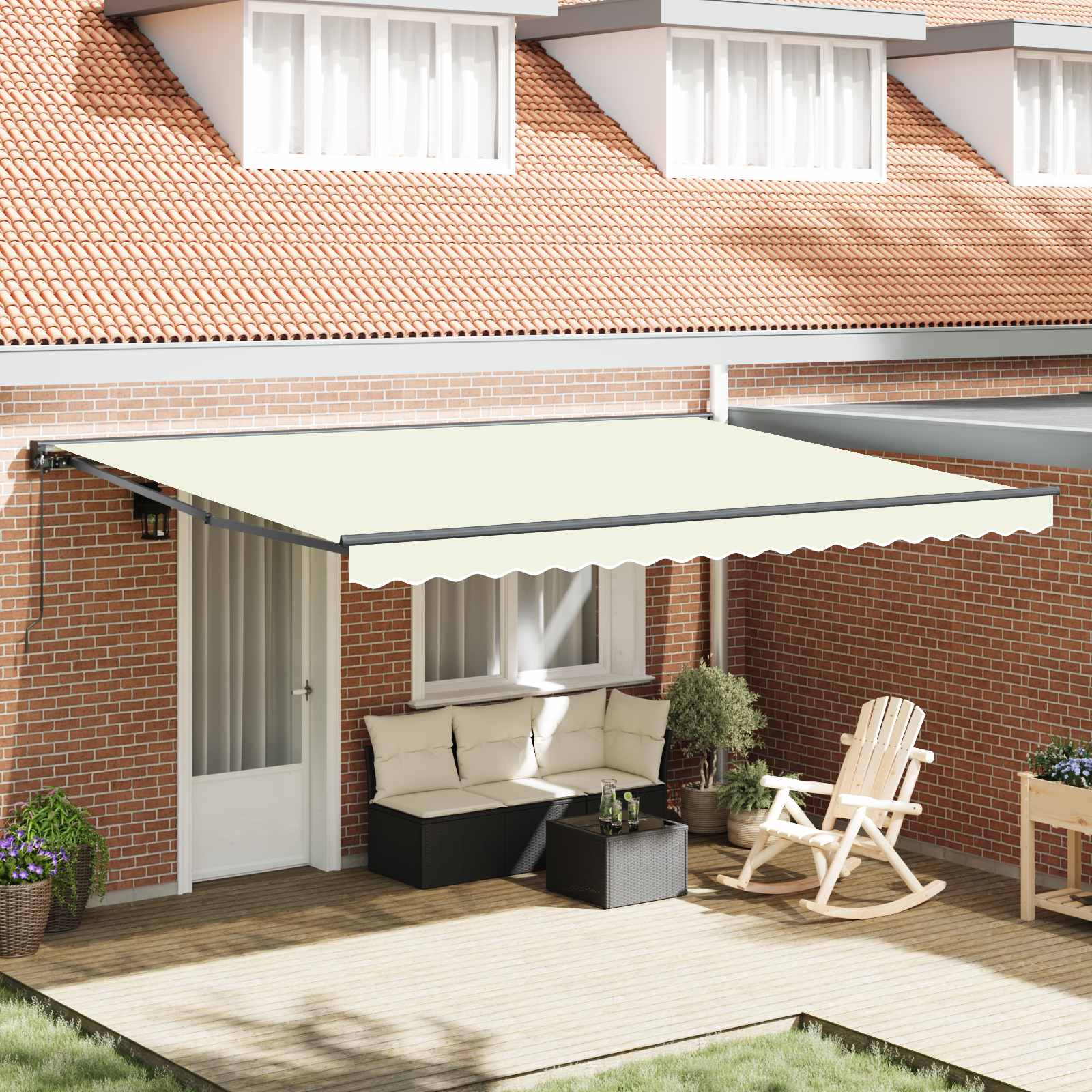 Markisenrahmen Creme 400 X 300 Cm Polyester Mit Pu-Beschichtung Creme (Anthrazit-Rahmen)