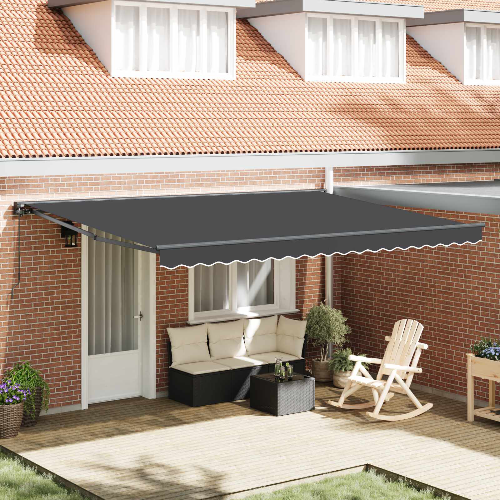Einziehbare Markise Anthrazit 400 X 300 Cm Aluminium Und Stoff Anthrazit (Rahmen Anthrazit)