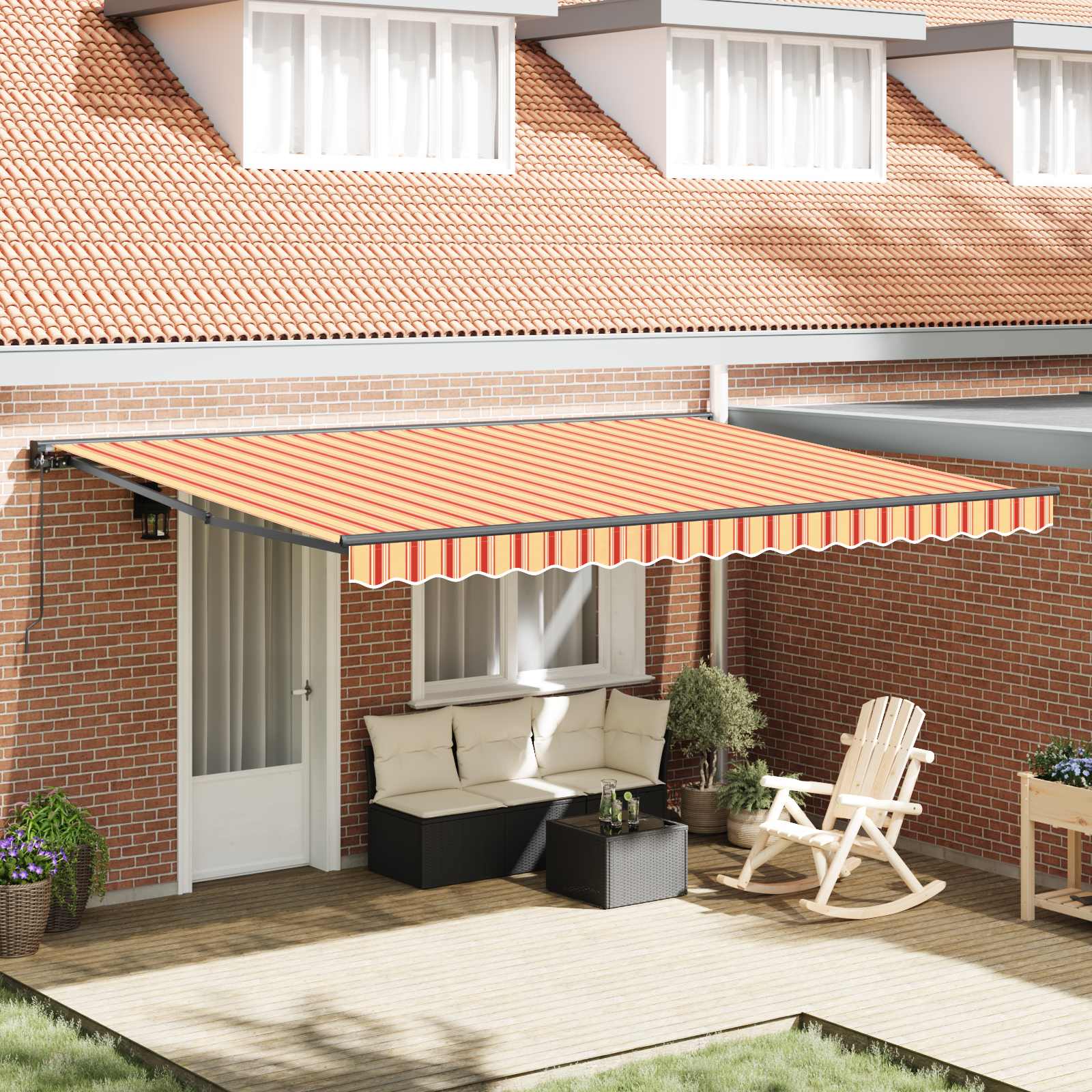 Markisenrahmen Mehrfarbig 400 X 300 Cm Gelb Und Orange (Anthrazit Rahmen)