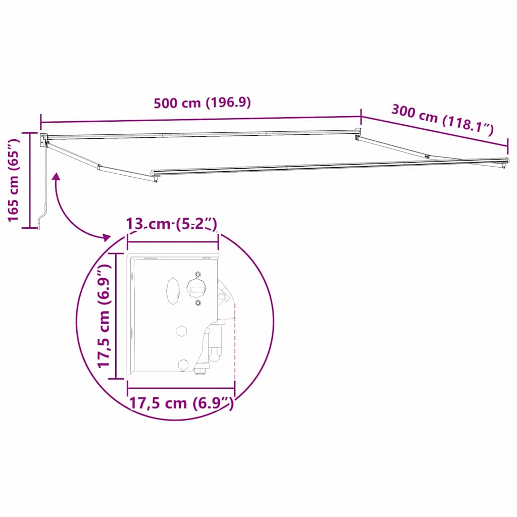 Einziehbare Markise Mehrfarbig 500 X 300 Cm Gelb/Grau/Weiß