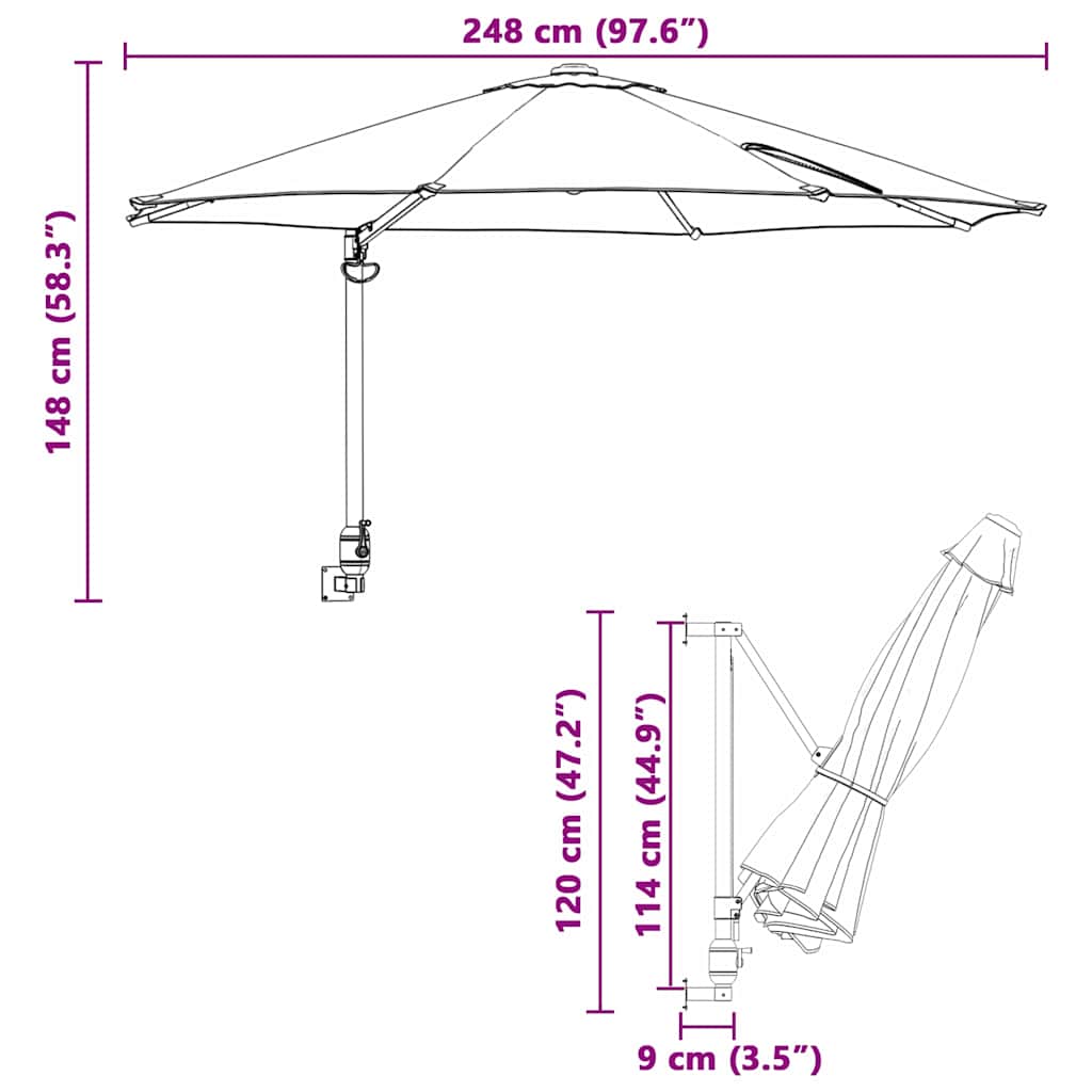 Garten-Sonnenschirm 248 X 248 X 148 Cm Polyester Und Stahl
