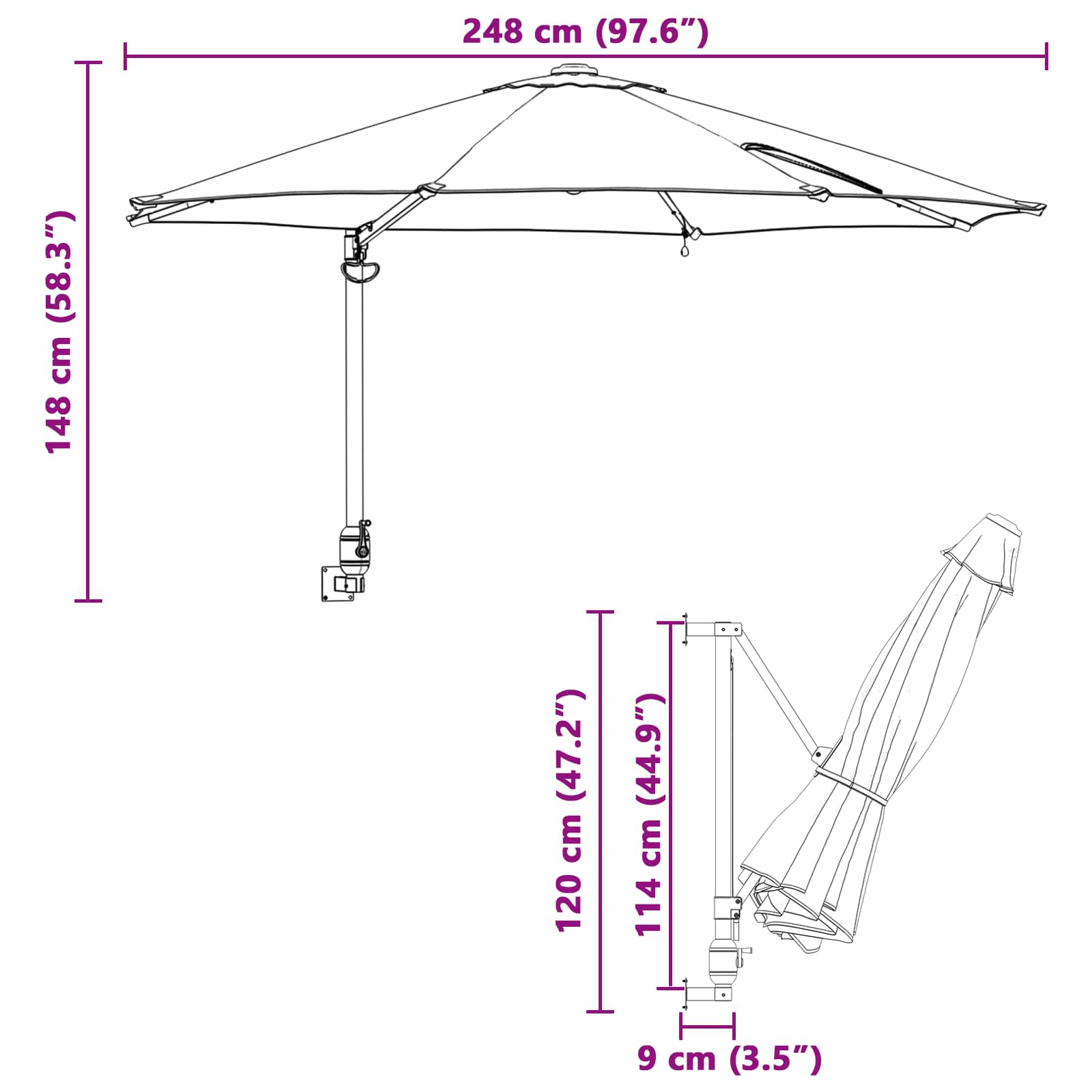 Garten-Sonnenschirm 248 X 248 X 148 Cm