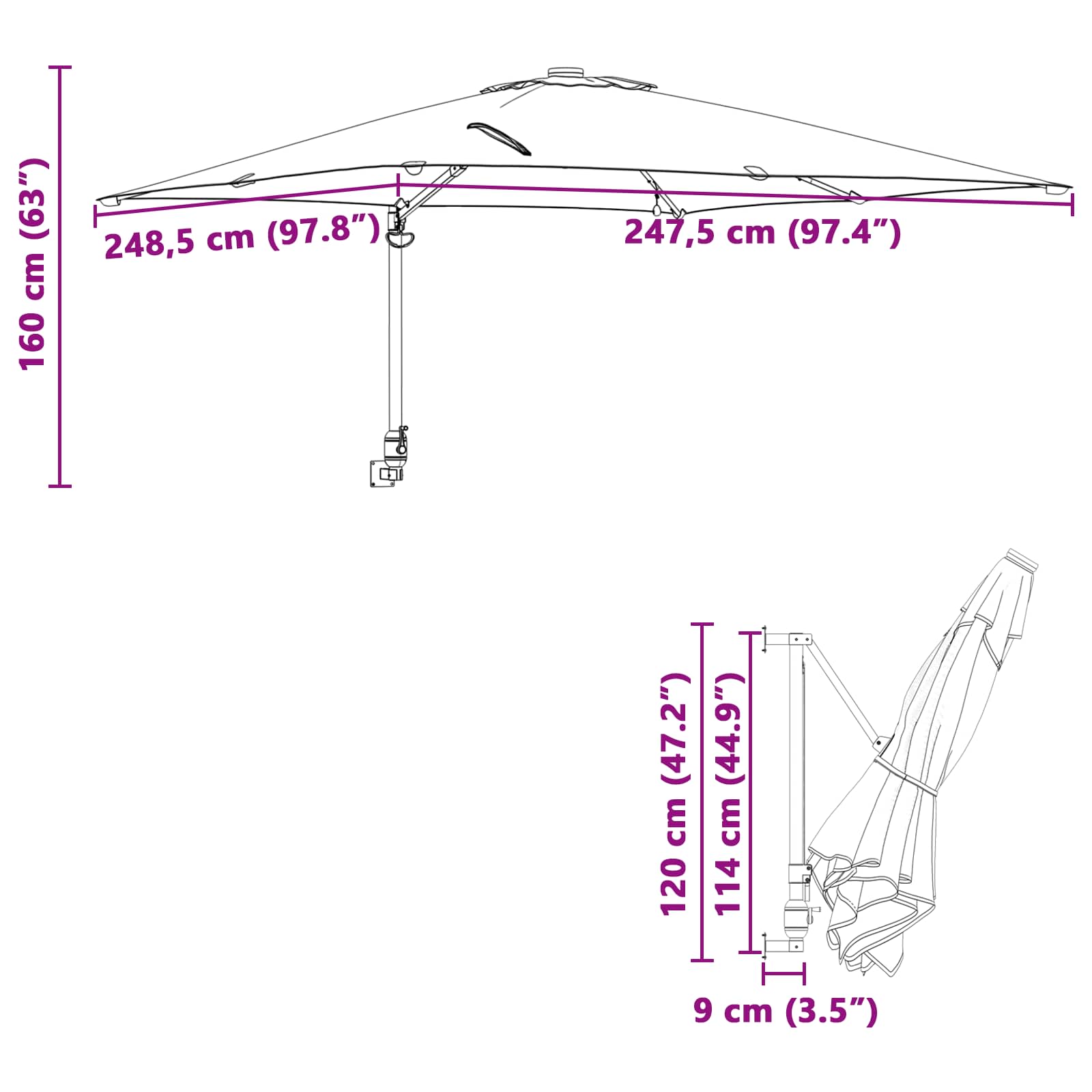 Garten-Sonnenschirm 248,5 X 247,5 X 160 Cm