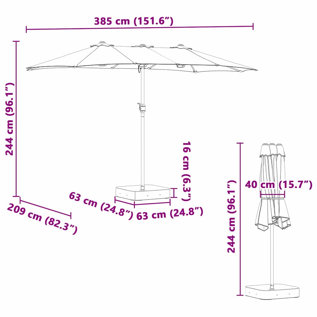 Garten-Sonnenschirm 385 X 209 X 244 Cm Polyester Und Stahl