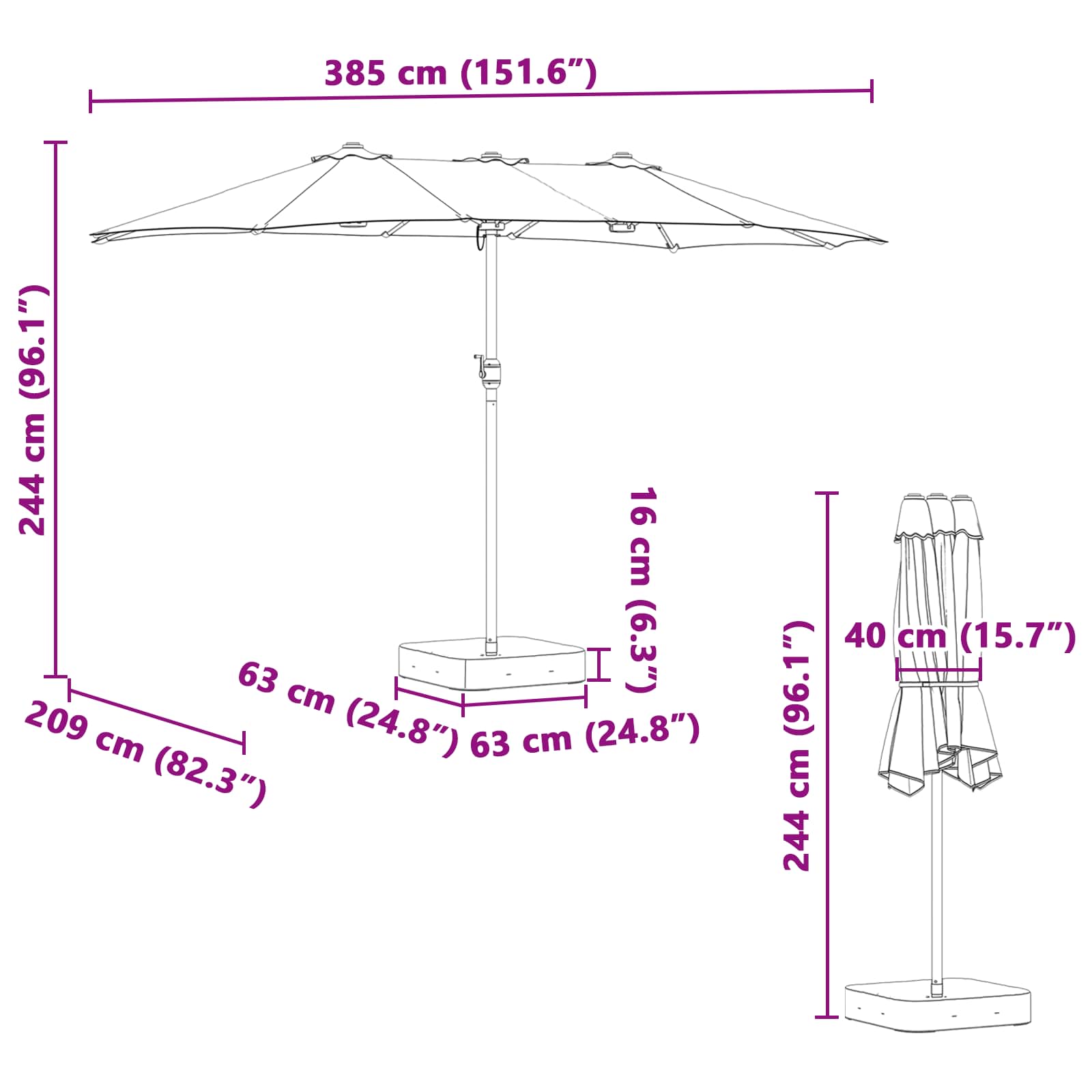 Garten-Sonnenschirm Und Anthrazit 385 X 209 X 244 Cm