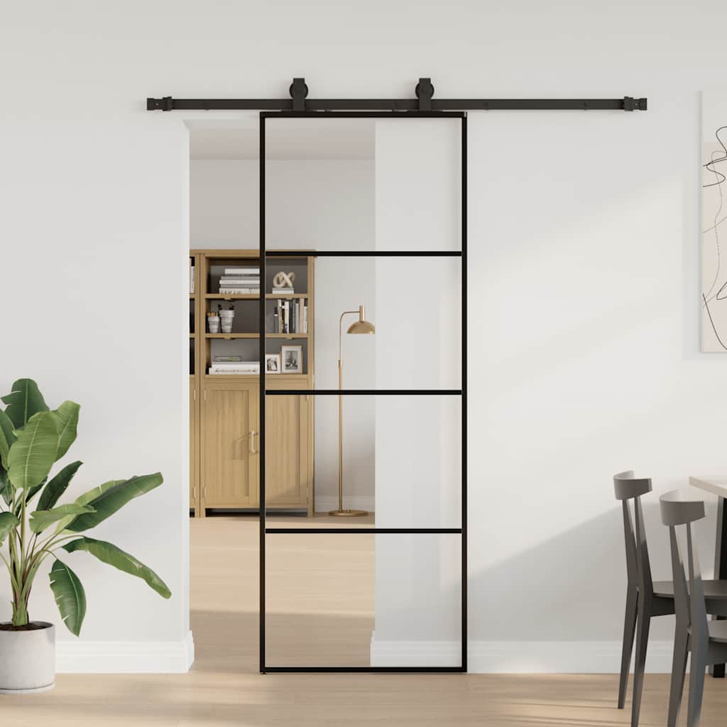 Schiebetür Mit Beschlag 76X205 Cm Esg-Glas Schwarz