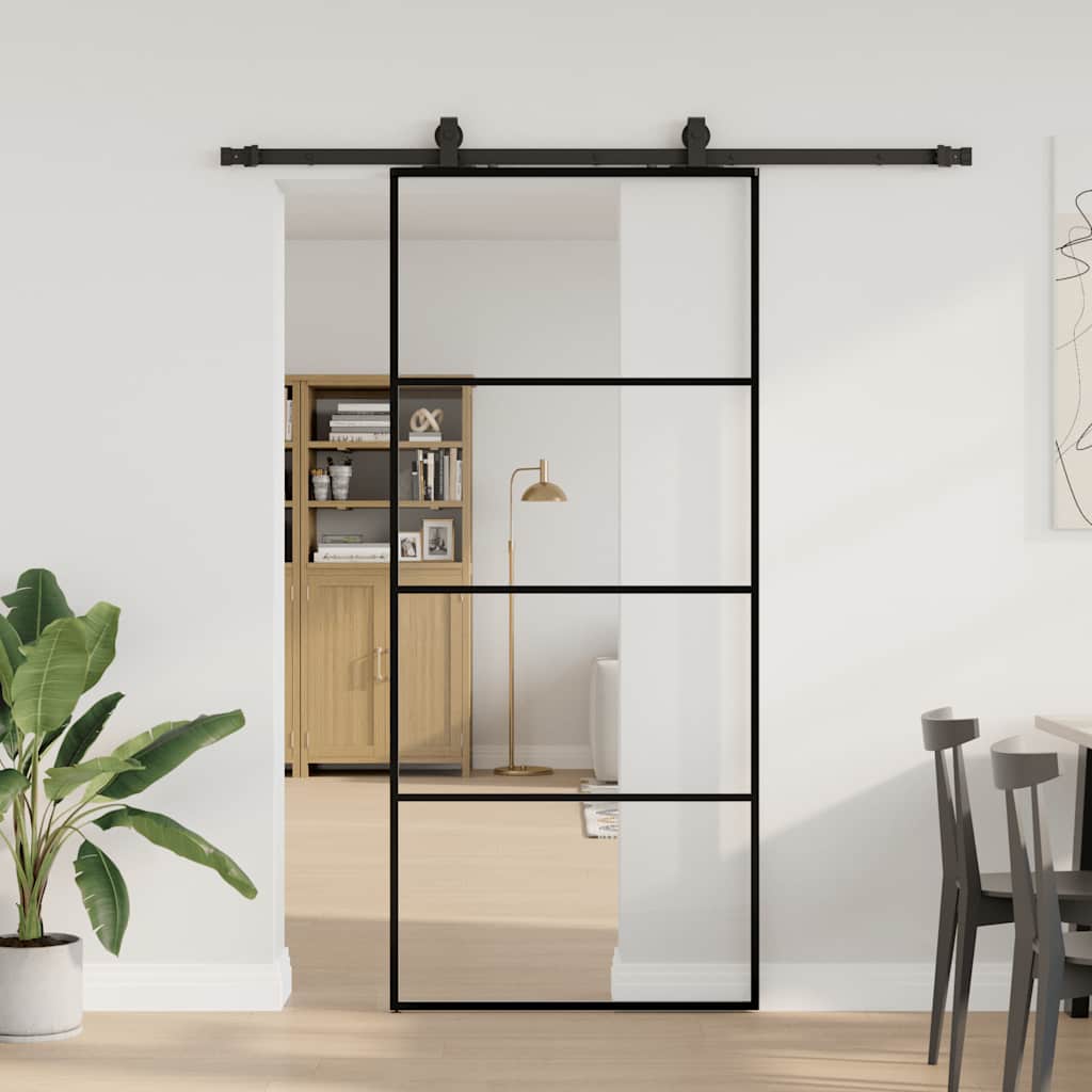 Schiebetür Mit Beschlag 76X205 Cm Esg-Glas Schwarz