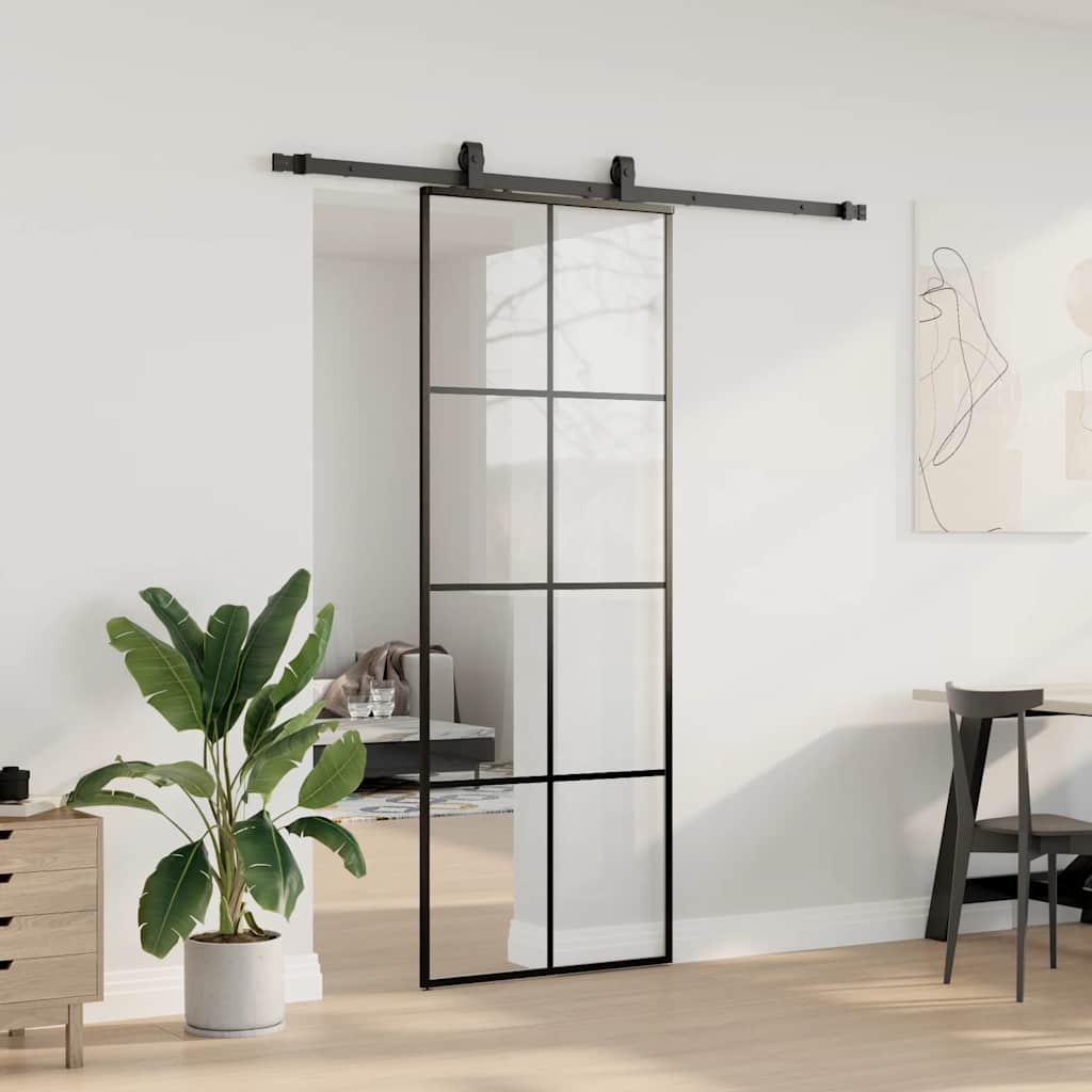 Schiebetür Mit Beschlag 76X205 Cm Esg-Glas Schwarz
