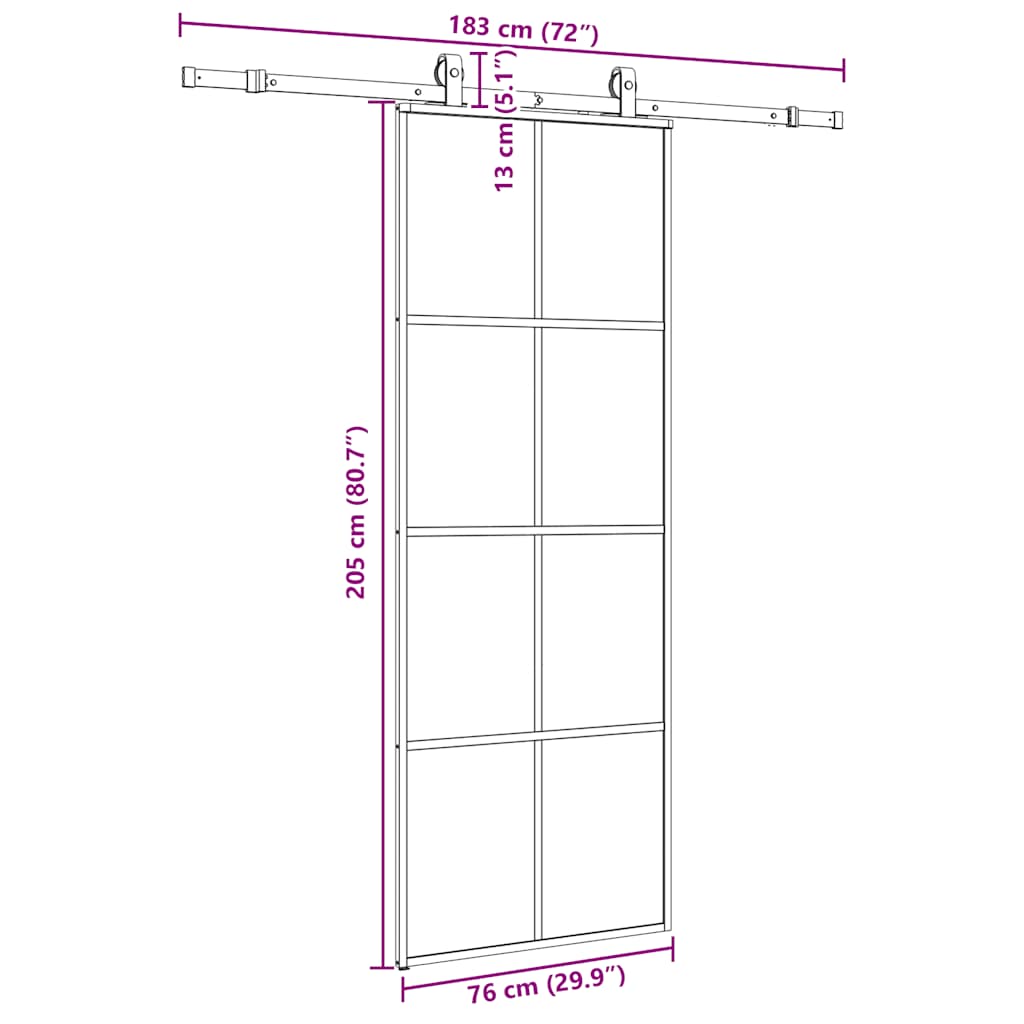 Schiebetür Mit Beschlag 76X205 Cm Esg-Glas Schwarz