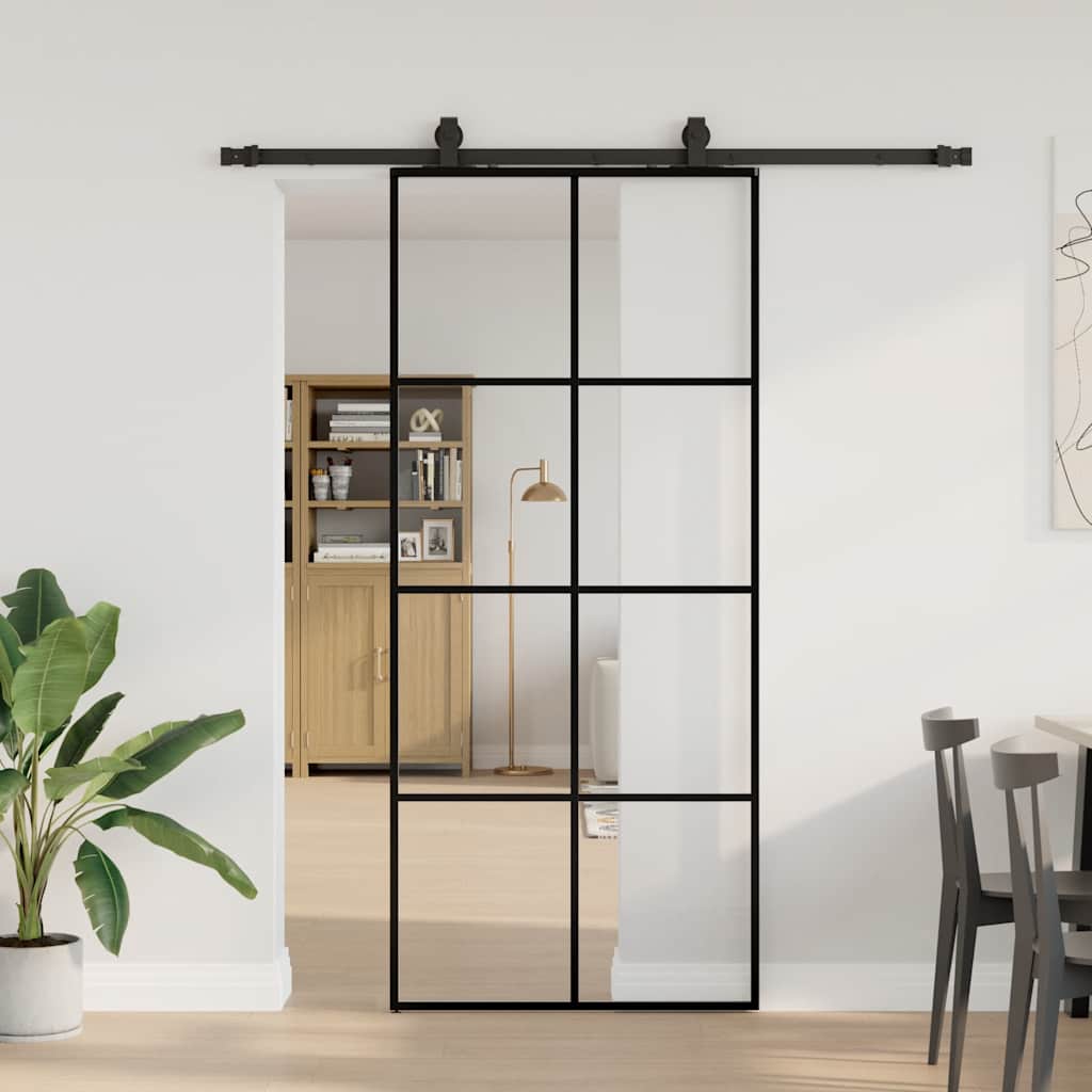 Schiebetür Mit Beschlag 76X205 Cm Esg-Glas Schwarz