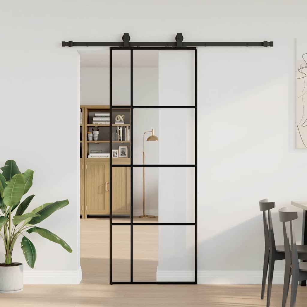 Schiebetür Mit Beschlag 76X205 Cm Esg-Glas Schwarz