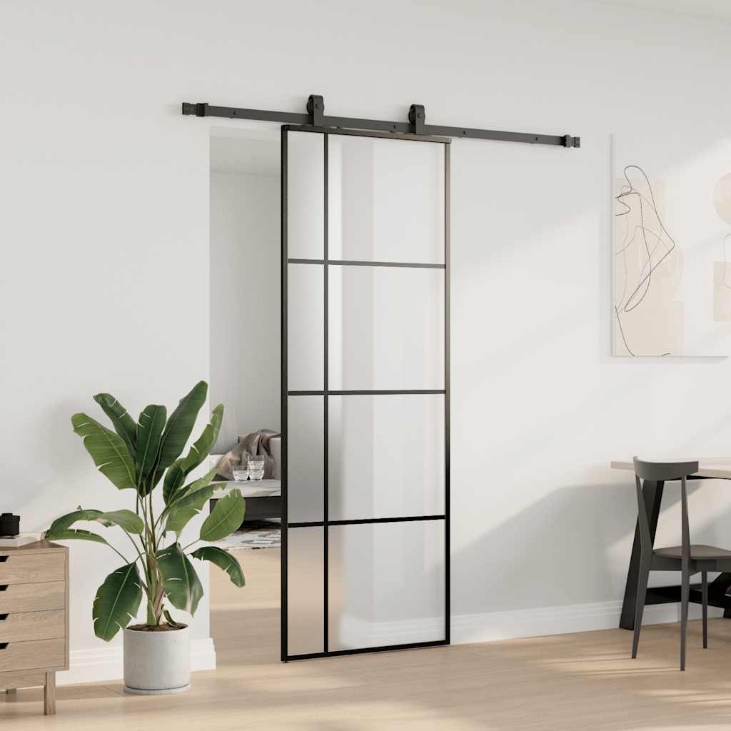 Schiebetür Mit Beschlag 76X205 Cm Esg-Glas Schwarz