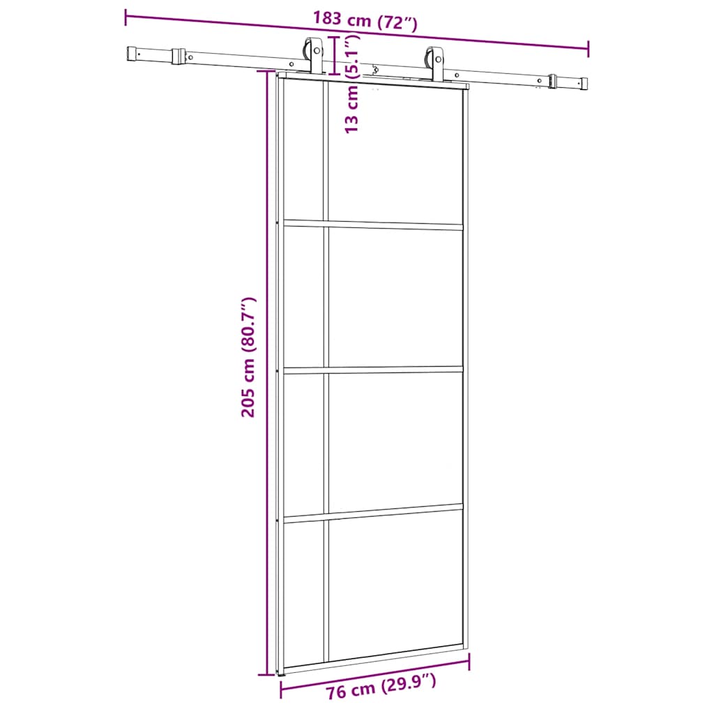 Schiebetür Mit Beschlag 76X205 Cm Esg-Glas Schwarz