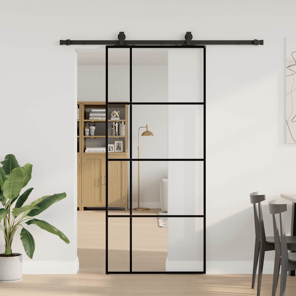 Schiebetür Mit Beschlag 76X205 Cm Esg-Glas Schwarz