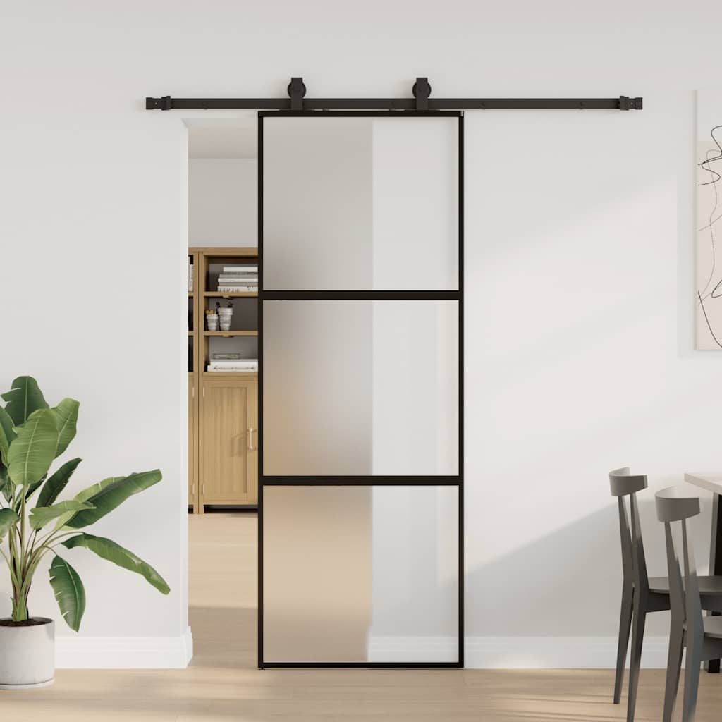 Schiebetür Mit Beschlag Schwarz 90X205 Cm Hartglas Schwarz Und Matt