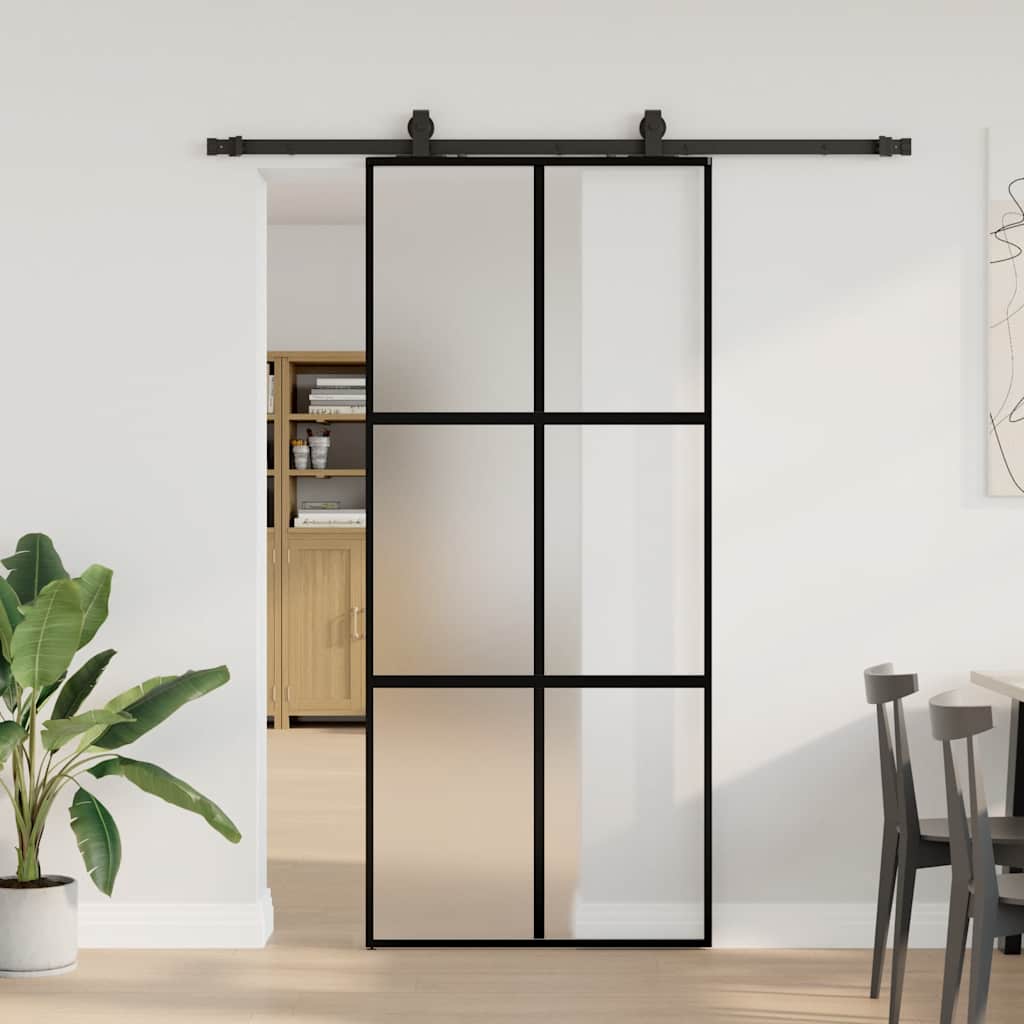 Schiebetür Mit Beschlag Schwarz 90X205 Cm Hartglas Schwarz Und Matt