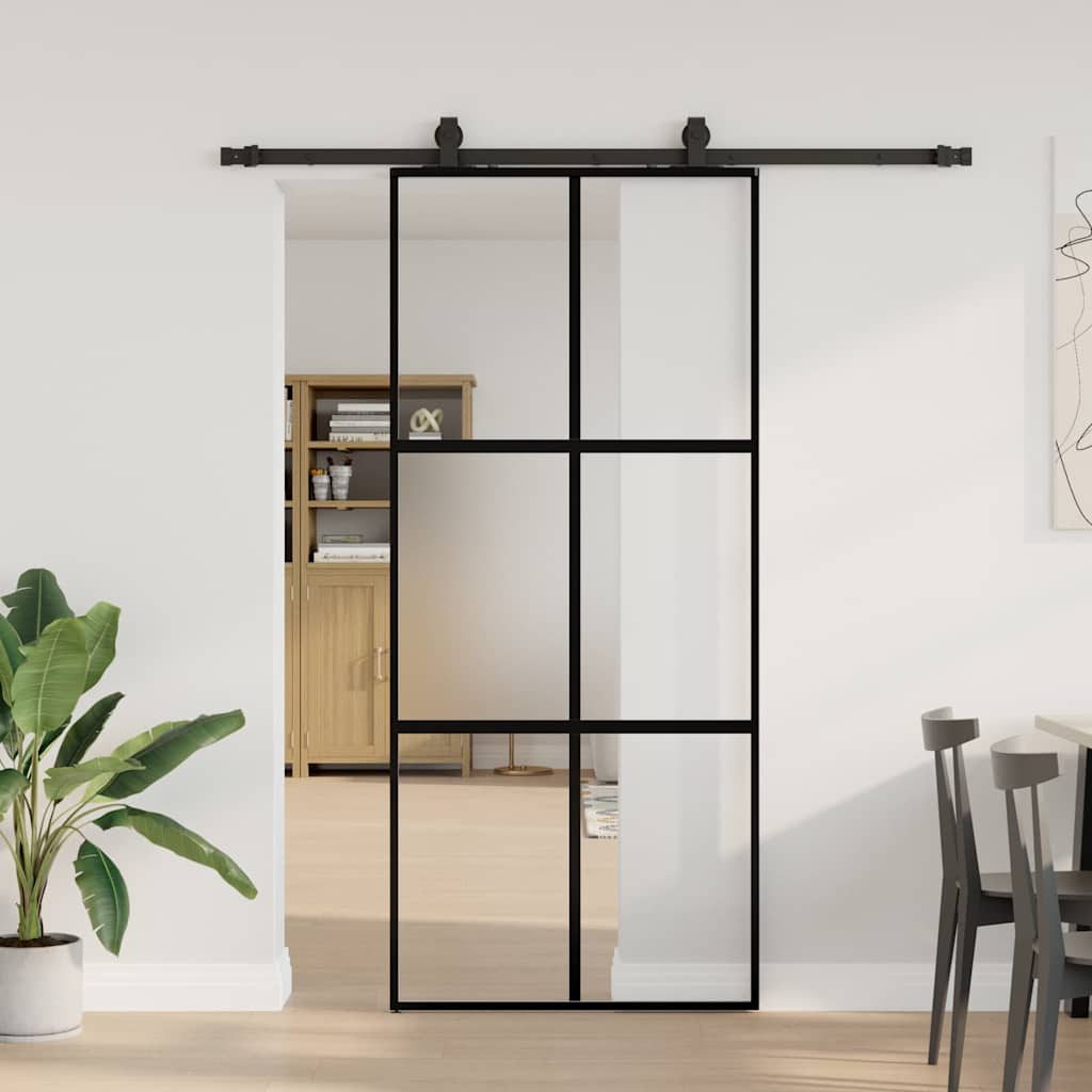 Schiebetür Mit Beschlag Schwarz 76X205 Cm Hartglas Black, Matt And Transparent