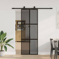 Schiebetür Mit Beschlag Schwarz 76X205 Cm Hartglas Schwarz Und Dunkel-Transparent