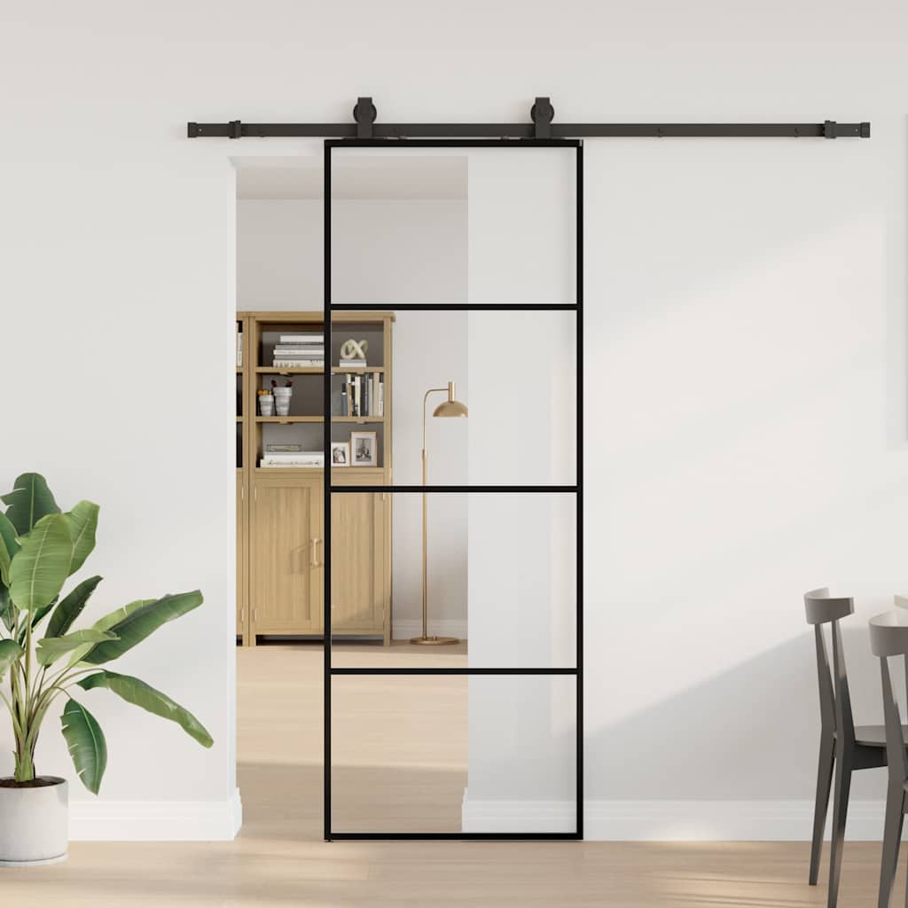 Schiebetür Mit Beschlag 76X205 Cm Esg-Glas Schwarz