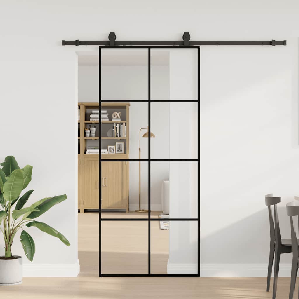 Schiebetür Mit Beschlag 76X205 Cm Esg-Glas Schwarz