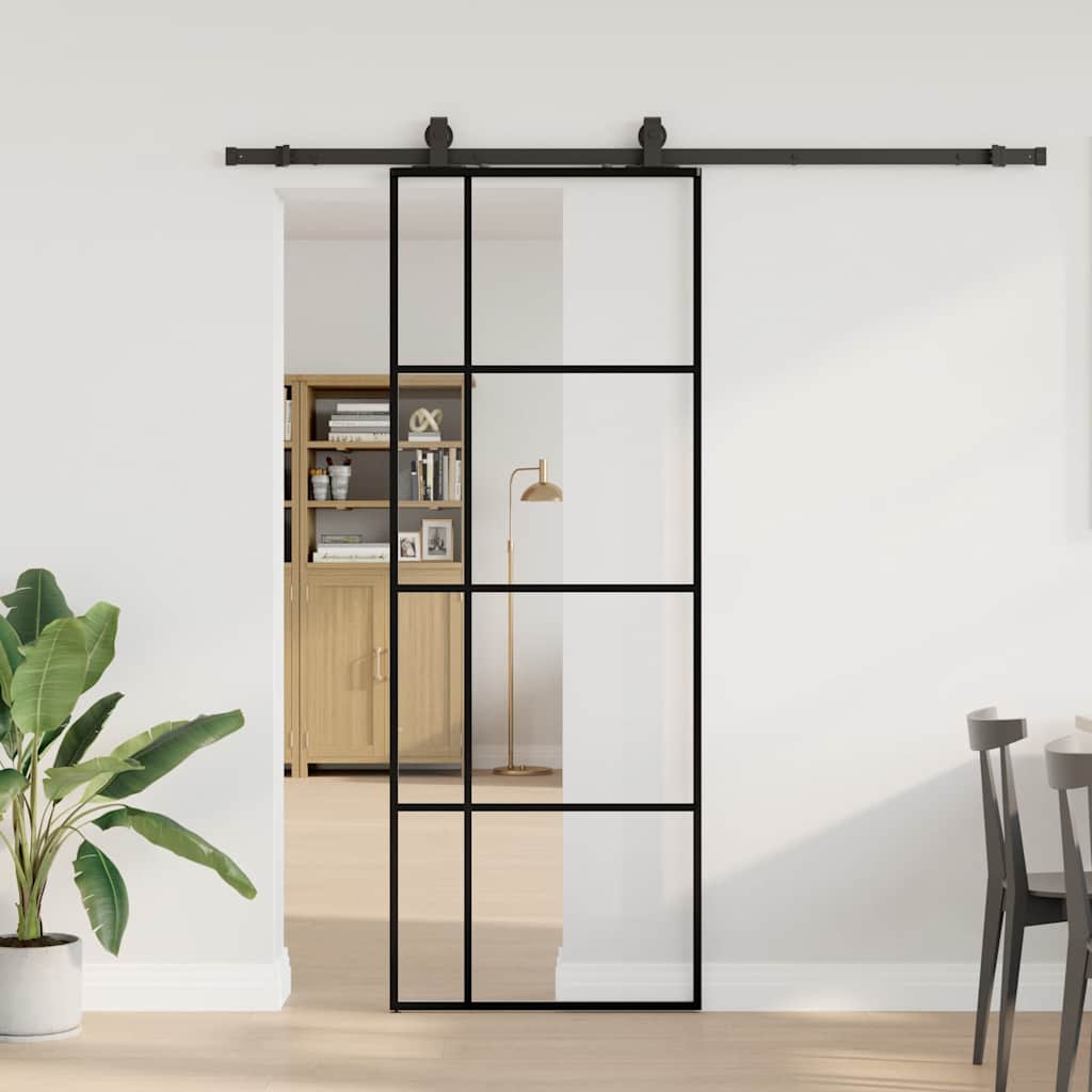 Schiebetür Mit Beschlag 76X205 Cm Esg-Glas Schwarz