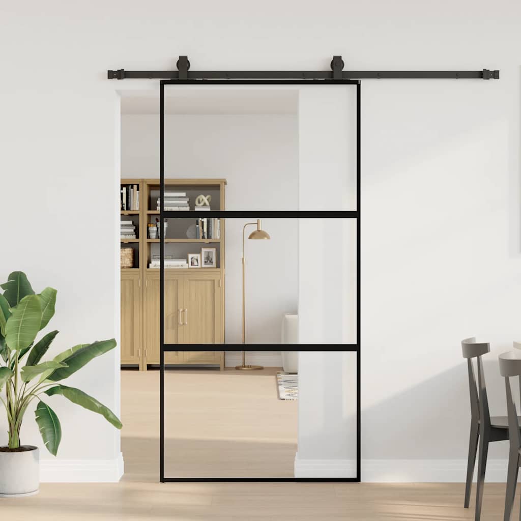 Schiebetür Mit Beschlag Schwarz 90X205 Cm Hartglas Schwarz Und Matt