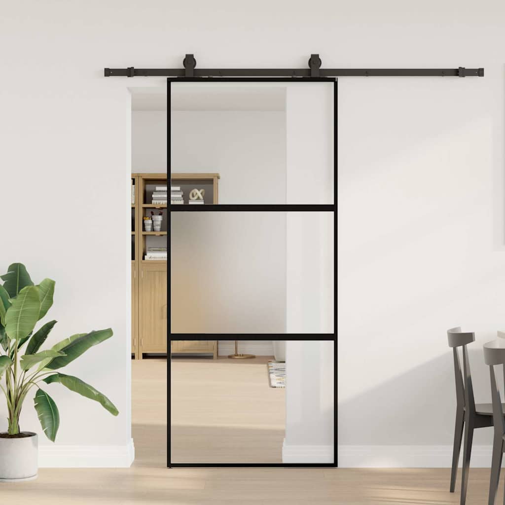 Schiebetür Mit Beschlag Schwarz 76X205 Cm Hartglas Black, Matt And Transparent