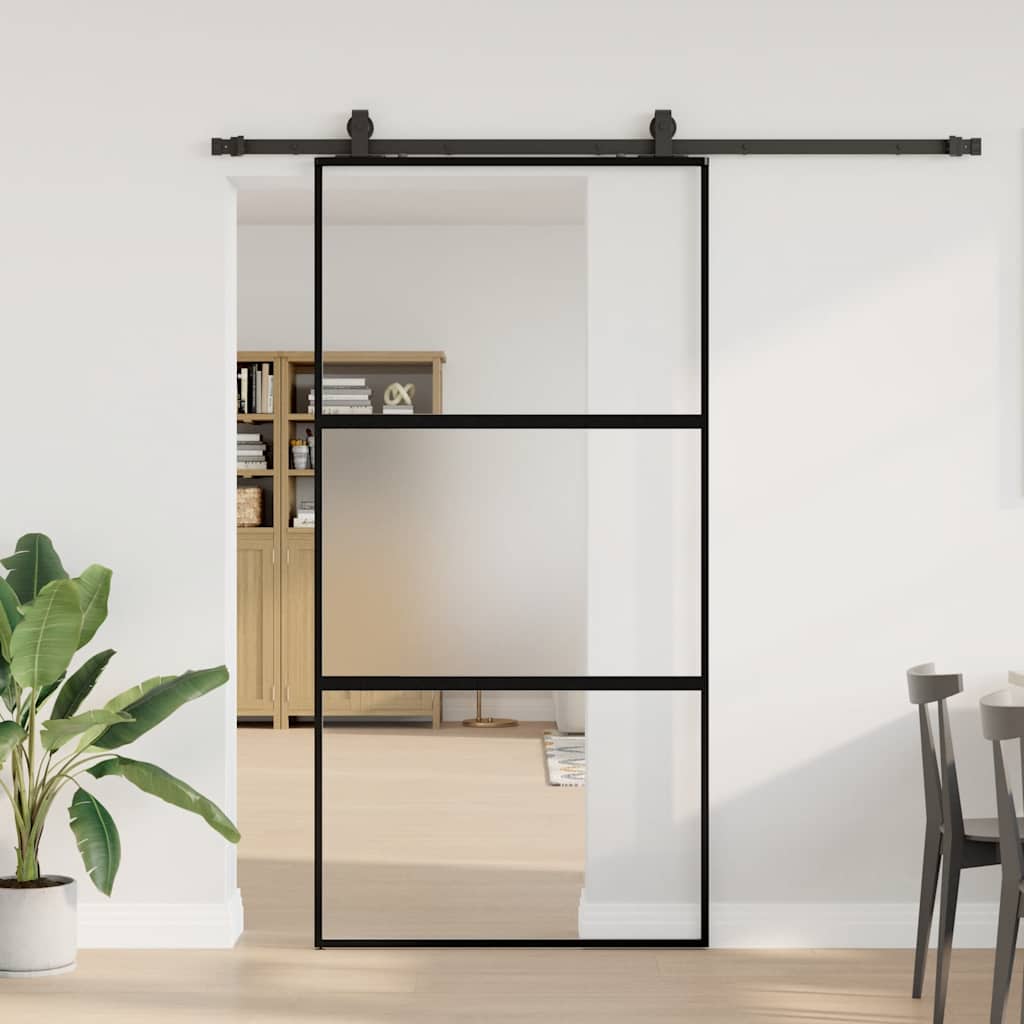 Schiebetür Mit Beschlag Schwarz 76X205 Cm Hartglas Black, Matt And Transparent
