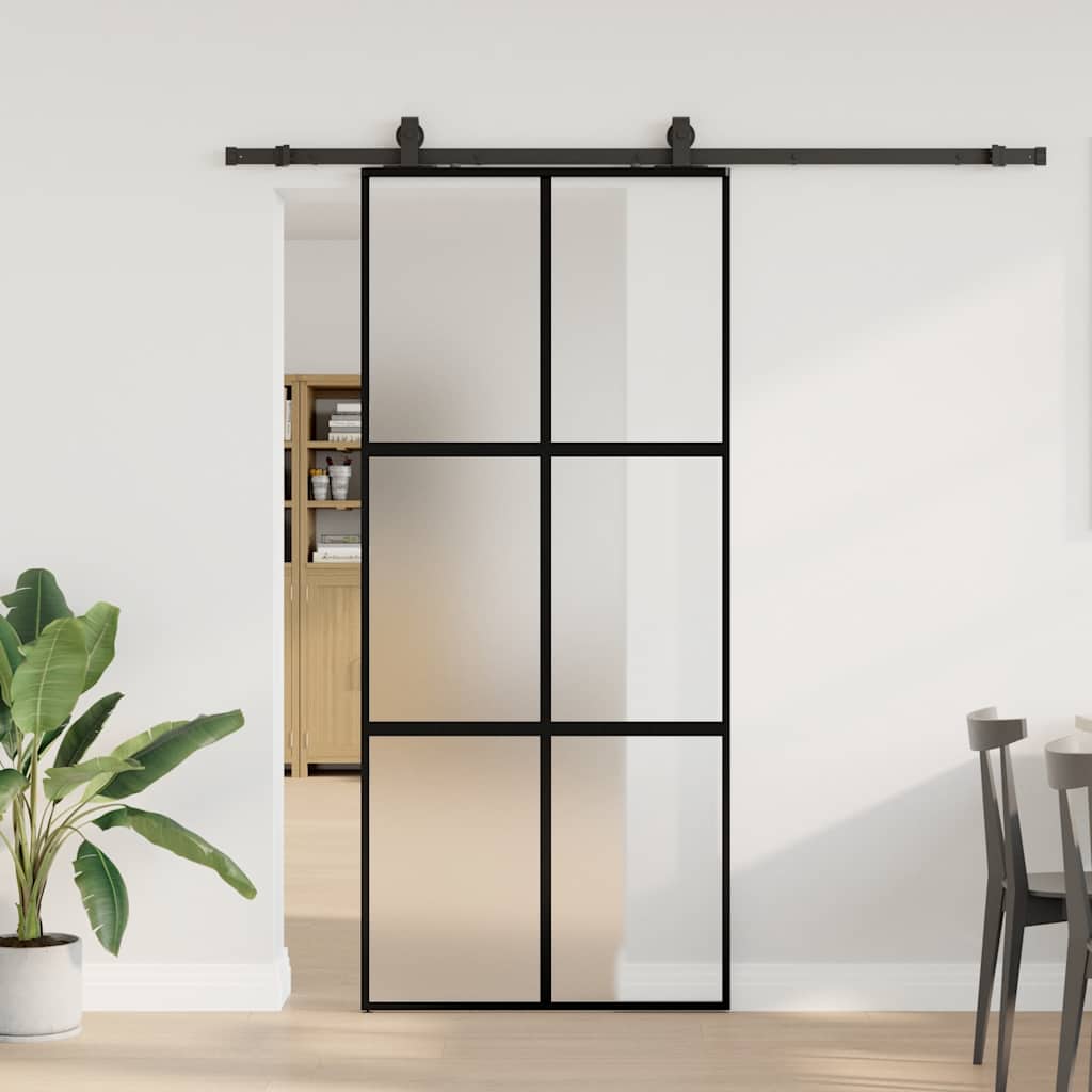 Schiebetür Mit Beschlag Schwarz 90X205 Cm Hartglas Schwarz Und Matt
