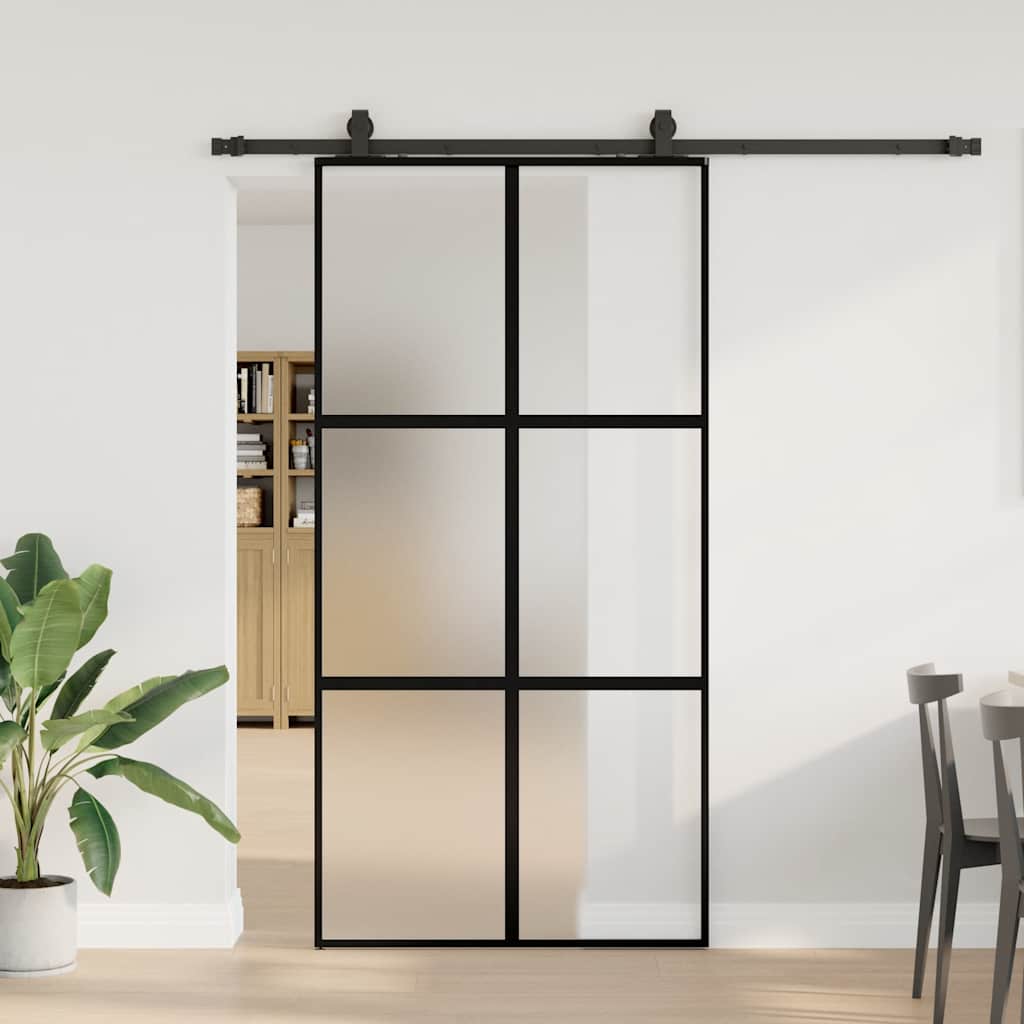 Schiebetür Mit Beschlag Schwarz 90X205 Cm Hartglas Schwarz Und Matt