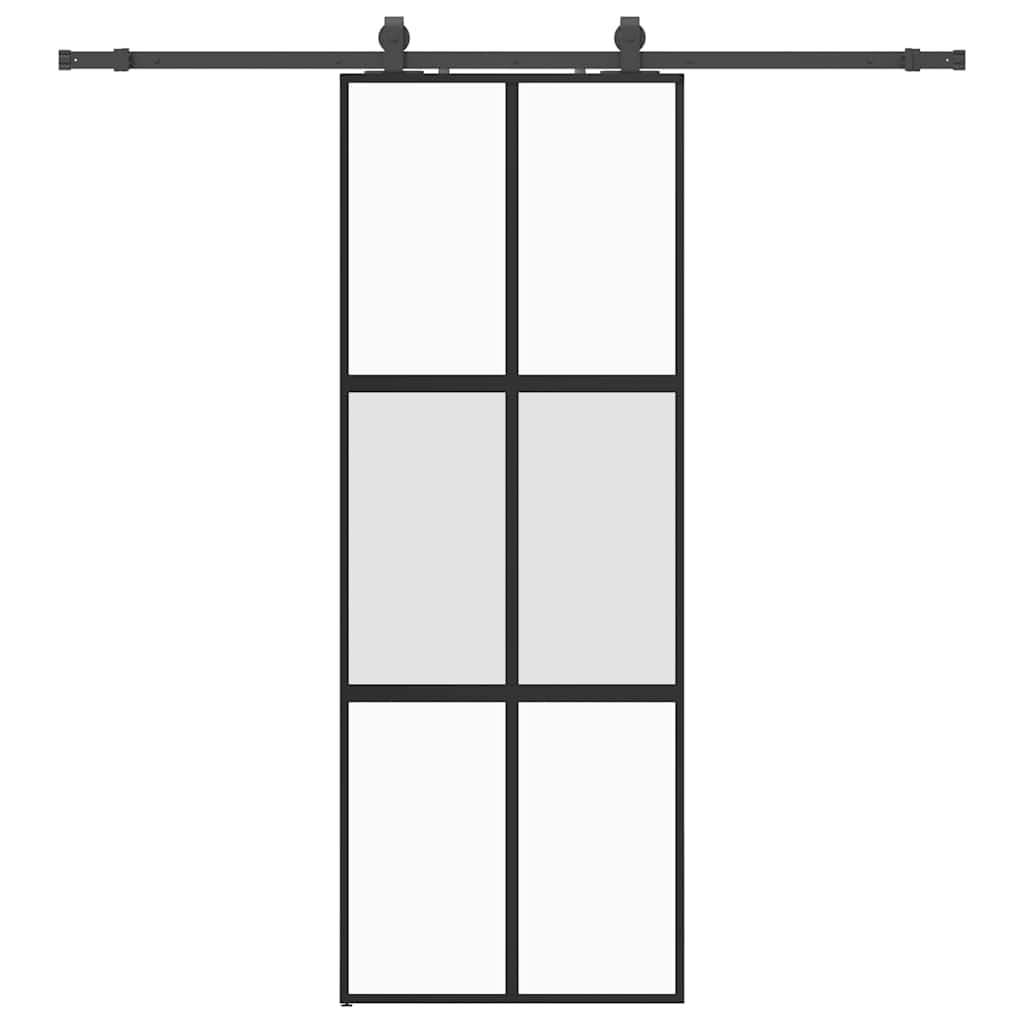 Schiebetür Mit Beschlag Schwarz 76X205 Cm Hartglas Black, Matt And Transparent