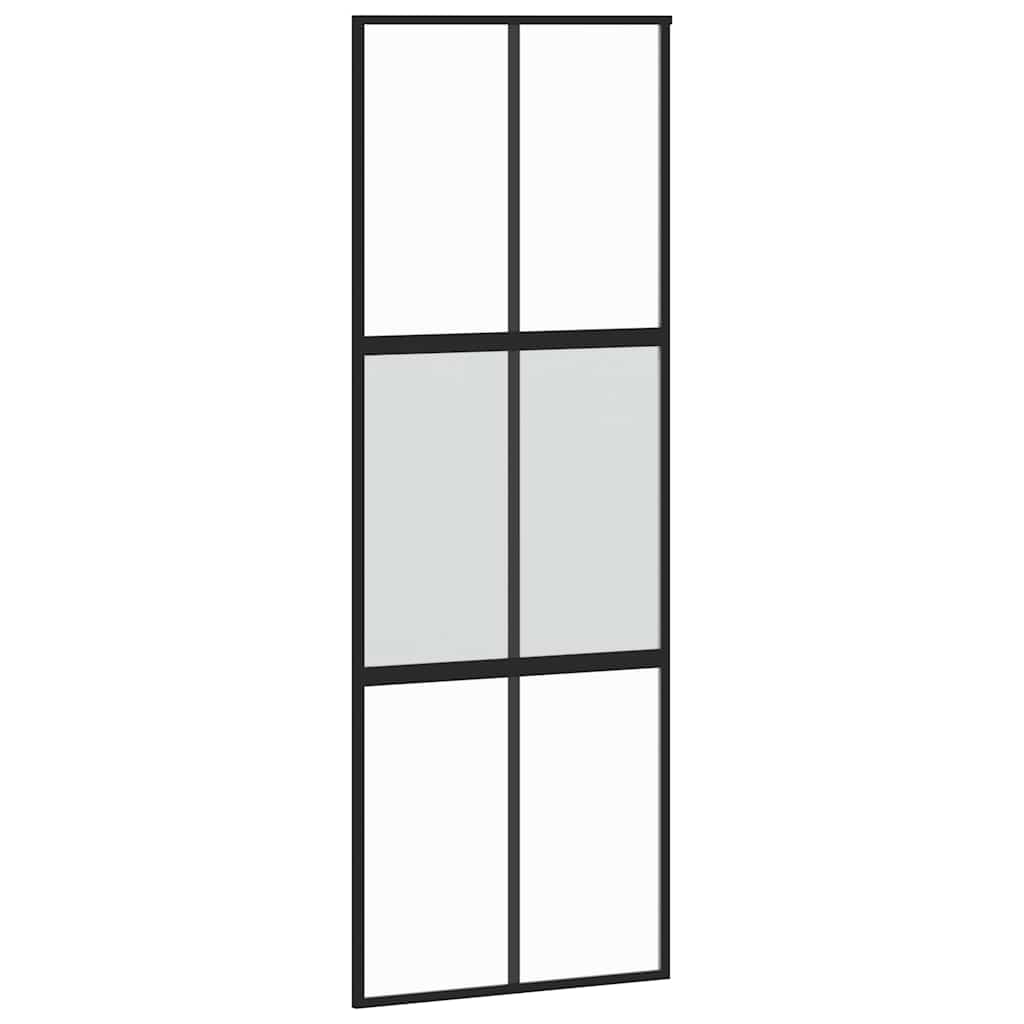Schiebetür Mit Beschlag Schwarz 76X205 Cm Hartglas Black, Matt And Transparent