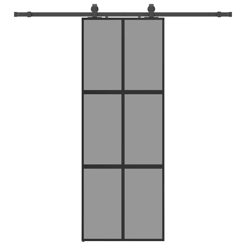 Schiebetür Mit Beschlag Schwarz 76X205 Cm Hartglas Schwarz Und Dunkel-Transparent