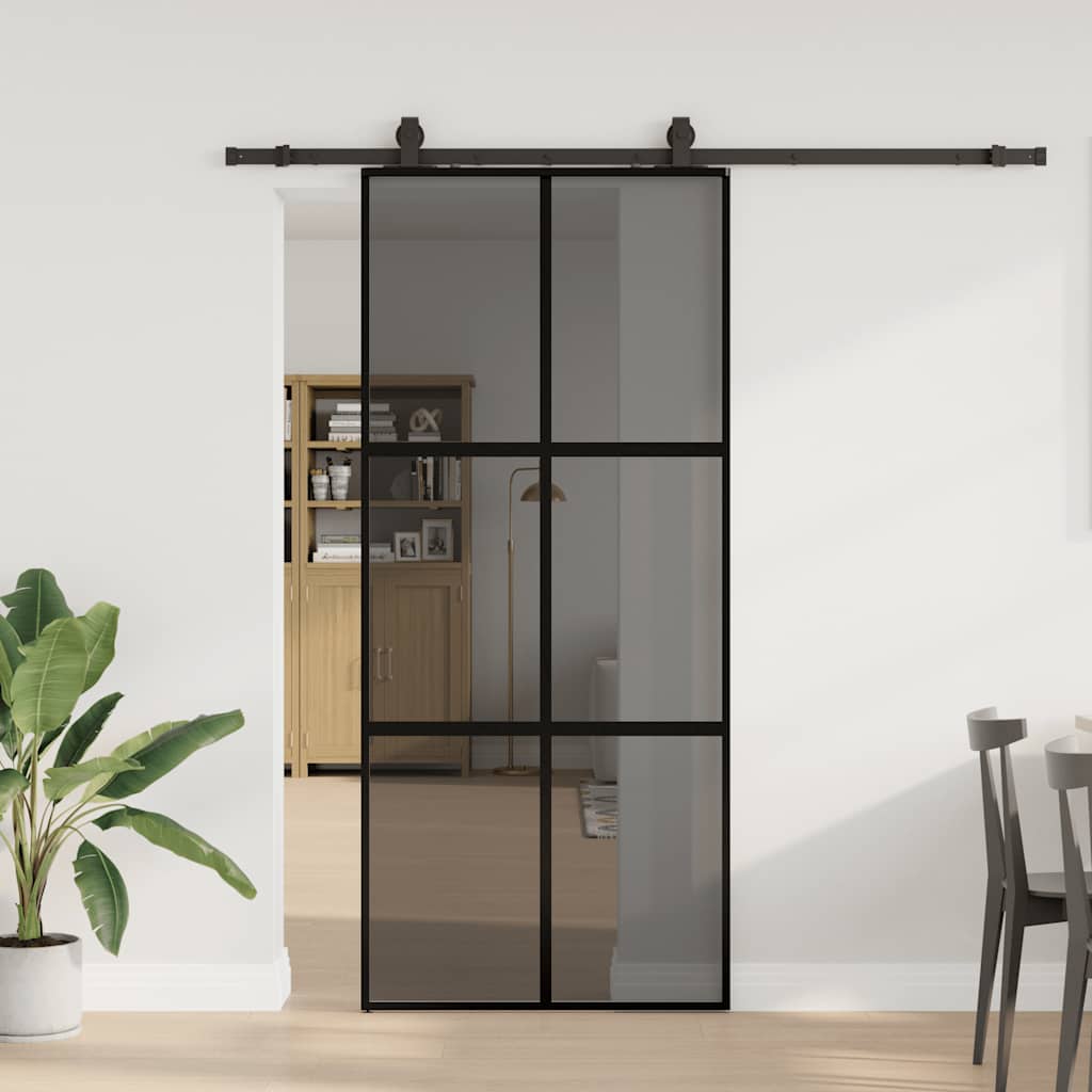 Schiebetür Mit Beschlag Schwarz 76X205 Cm Hartglas Schwarz Und Dunkel-Transparent