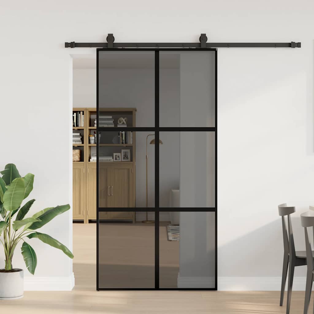 Schiebetür Mit Beschlag Schwarz 76X205 Cm Hartglas Schwarz Und Dunkel-Transparent