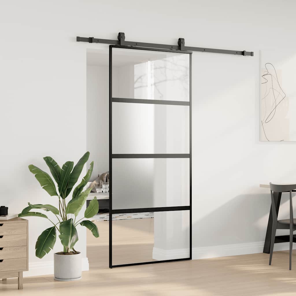 Schiebetür Mit Beschlag Schwarz 90X205 Cm Hartglas Schwarz Und Matt