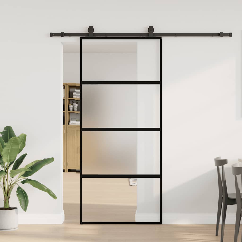 Schiebetür Mit Beschlag Schwarz 90X205 Cm Hartglas Schwarz Und Matt