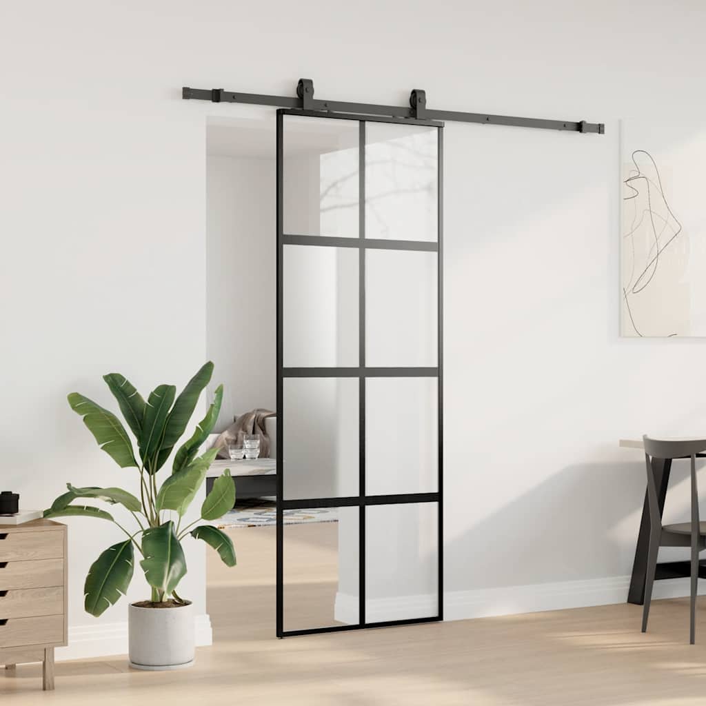 Schiebetür Mit Beschlag Schwarz 76X205 Cm Hartglas Schwarz Und Matt