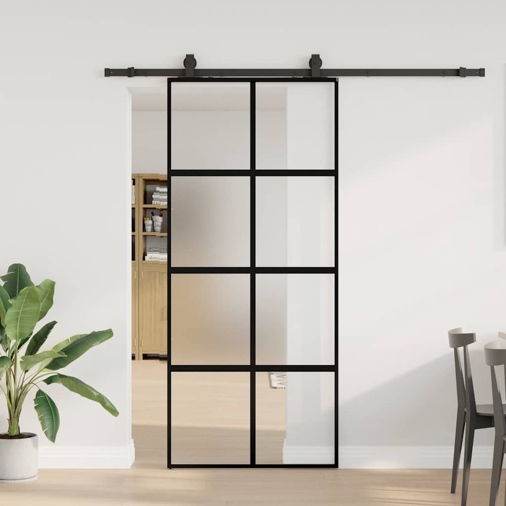 Schiebetür Mit Beschlag Schwarz 76X205 Cm Hartglas Schwarz Und Matt