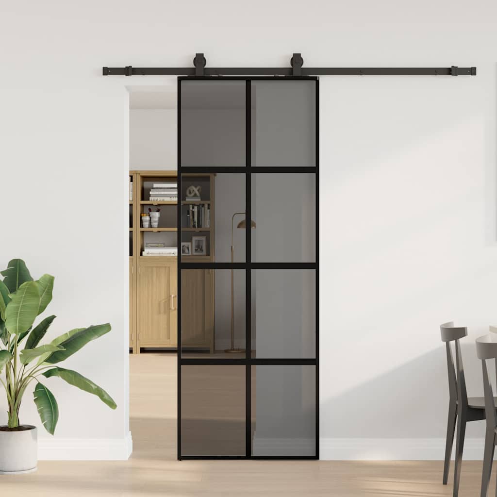Schiebetür Mit Beschlag Schwarz 76X205 Cm Hartglas Schwarz Und Matt
