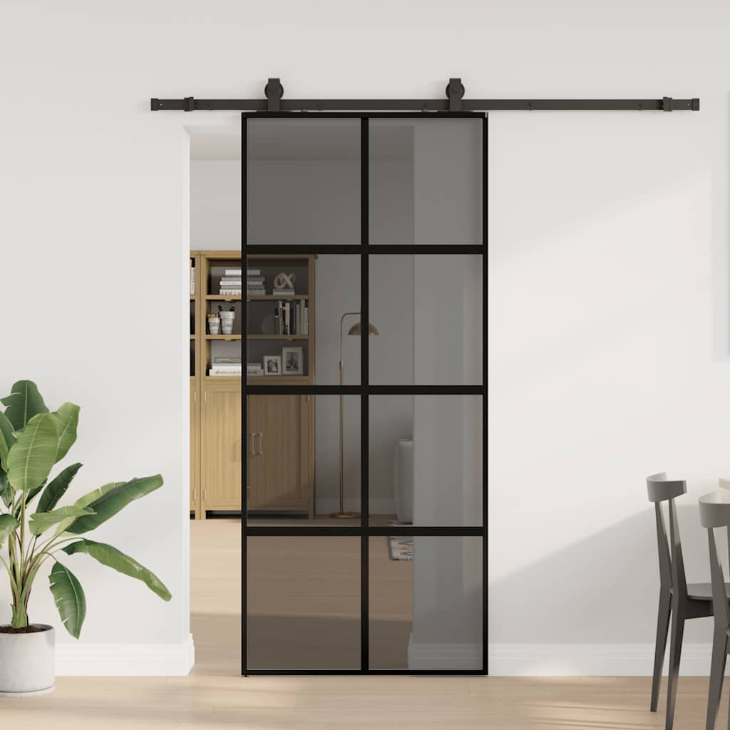 Schiebetür Mit Beschlag Schwarz 76X205 Cm Hartglas Schwarz Und Matt