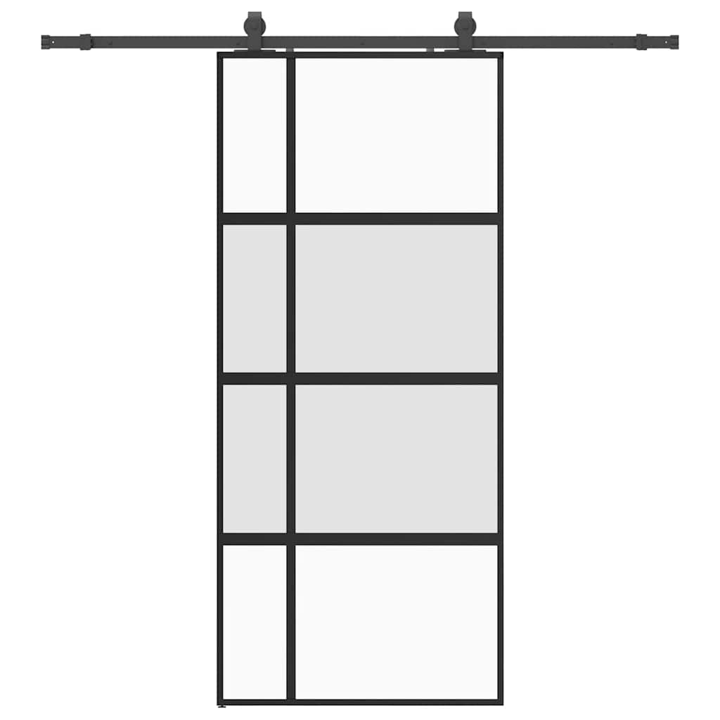 Schiebetür Mit Beschlag Schwarz 90X205 Cm Hartglas Black, Matt And Transparent